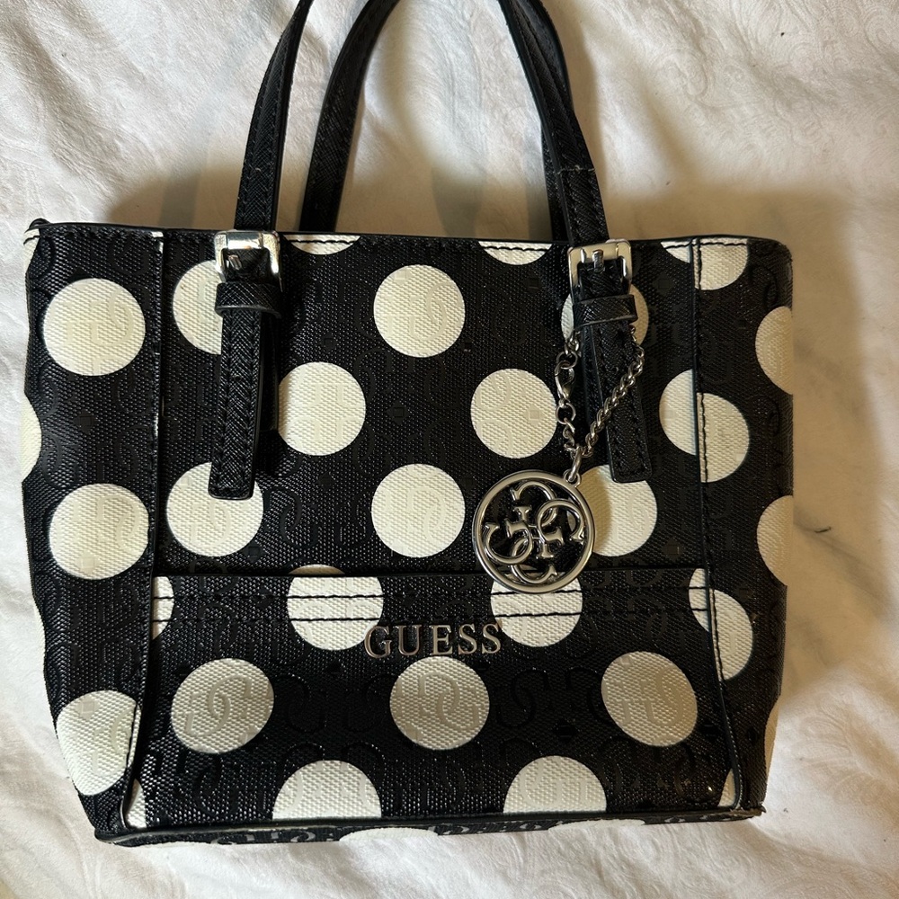 Guess Black and White Polka Dot Tote Bag